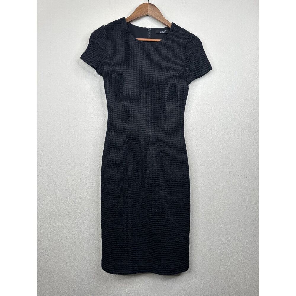 Badgley Mischka Black Textured Short Sleeve Bodycon Dress‎ Size 4 Womens Thick
